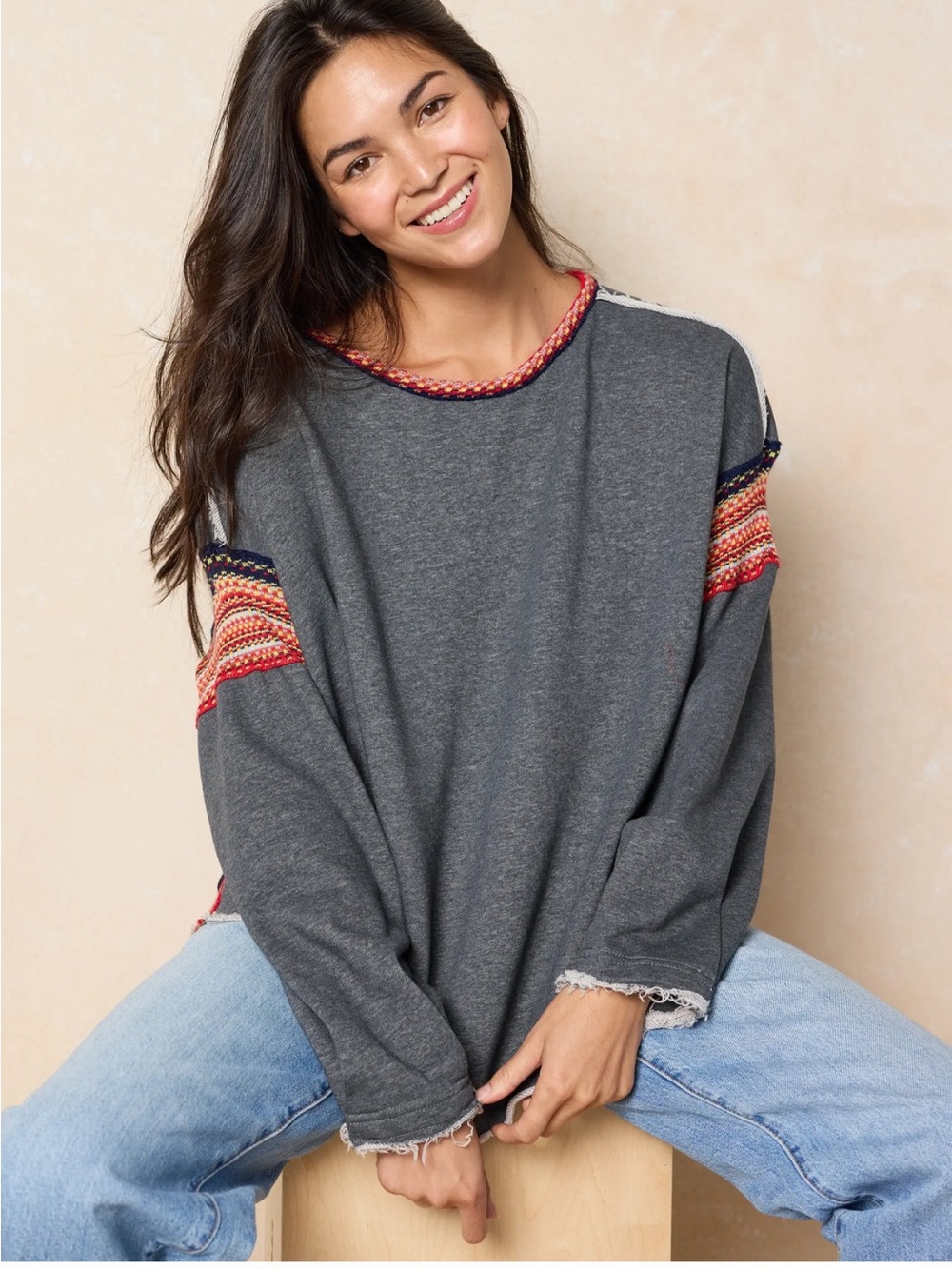 Natural Life Cotton Blend Knit Trim Sweatshirt Size S/M